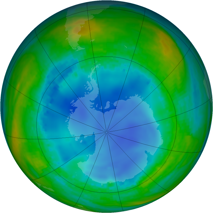 Antarctic ozone map for 25 July 2001